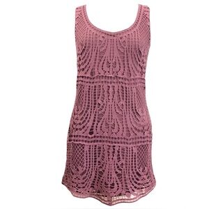 Staring At Stars Mauve Pink Crochet Lace Sleeveless Mini Shift Dress